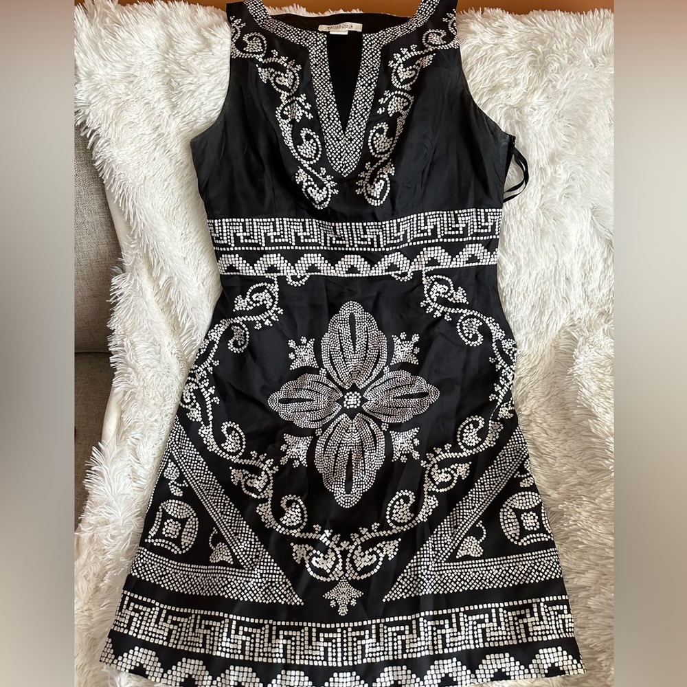 White House Black Market Black and White Embellished Dress